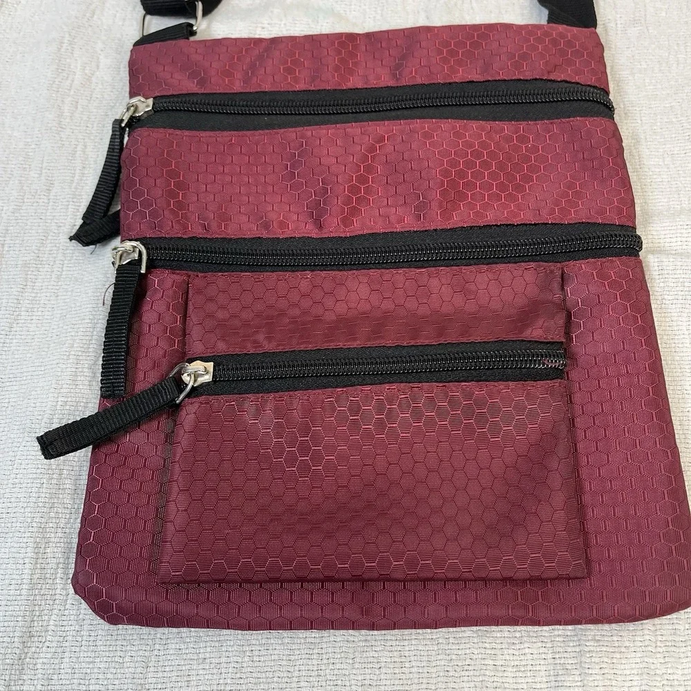 Gold Coast Nylon Crossbody Sling Bag in Burgundy Lightweight Travel Multi Pocket